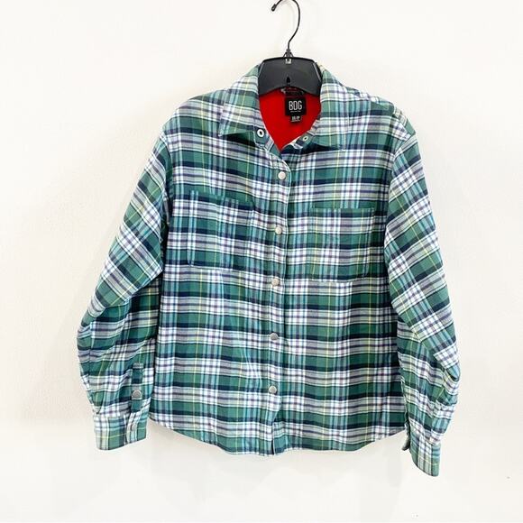 BDG Jackets & Blazers - BDG | Oversized Flannel Plaid Shacket Red Fleece Lined Size XS